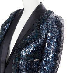 runway CHANEL 11A navy sequins 4 pocket trompe l'oeil layered blazer jacket FR36