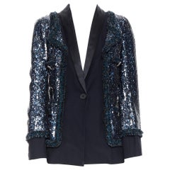 runway CHANEL 11A navy sequins 4 pocket trompe l'oeil layered blazer jacket FR36