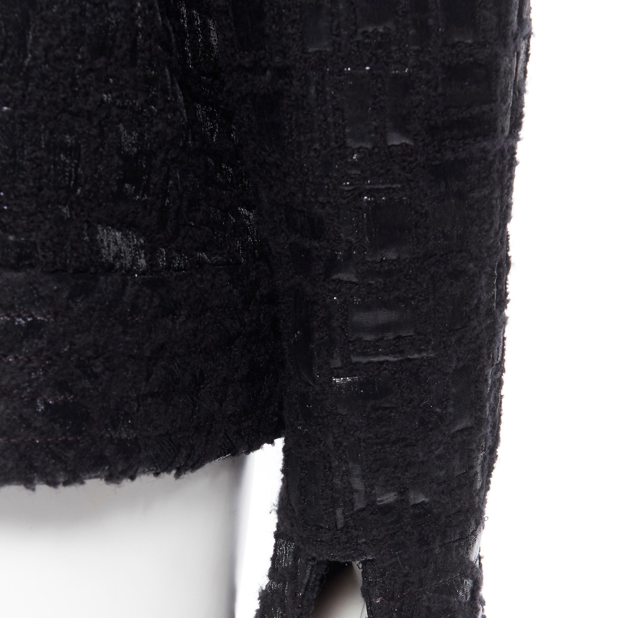 Laufsteg CHANEL 13A Zweireihige schwarze Jacke mit Bomberärmeln aus cyber Tweed FR36 im Angebot 5