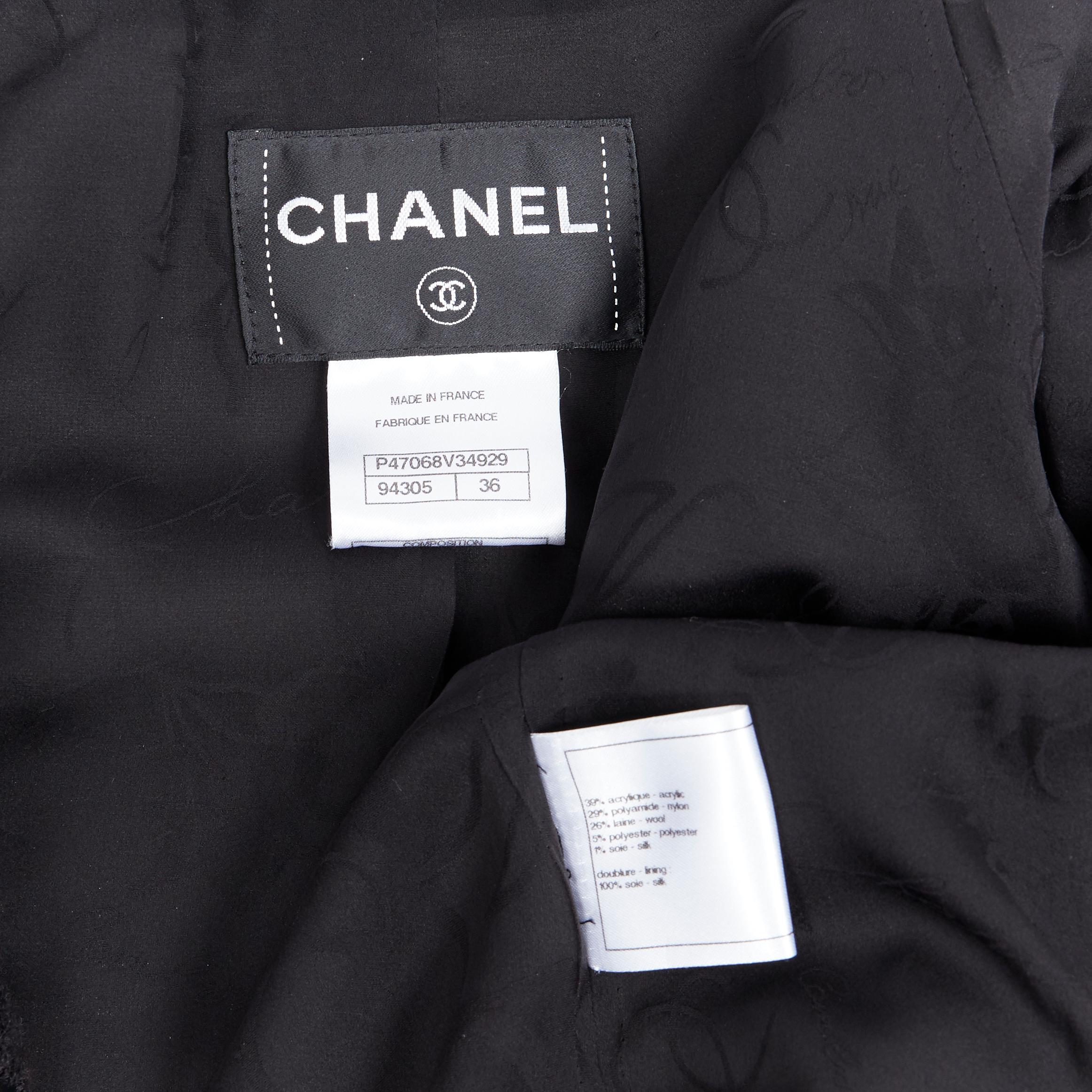 Laufsteg CHANEL 13A Zweireihige schwarze Jacke mit Bomberärmeln aus cyber Tweed FR36 im Angebot 7