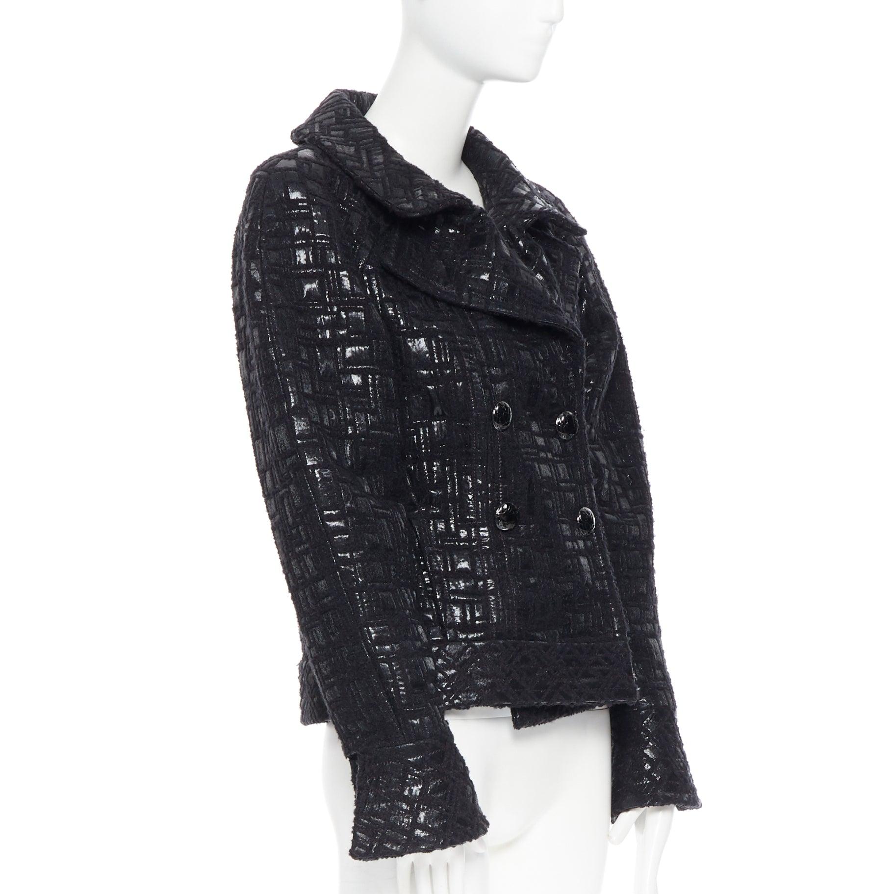 Noir CHANEL 13A - Veste noire à manches bomber et à double boutonnage en tweed, issue d'un défilé, FR36 en vente