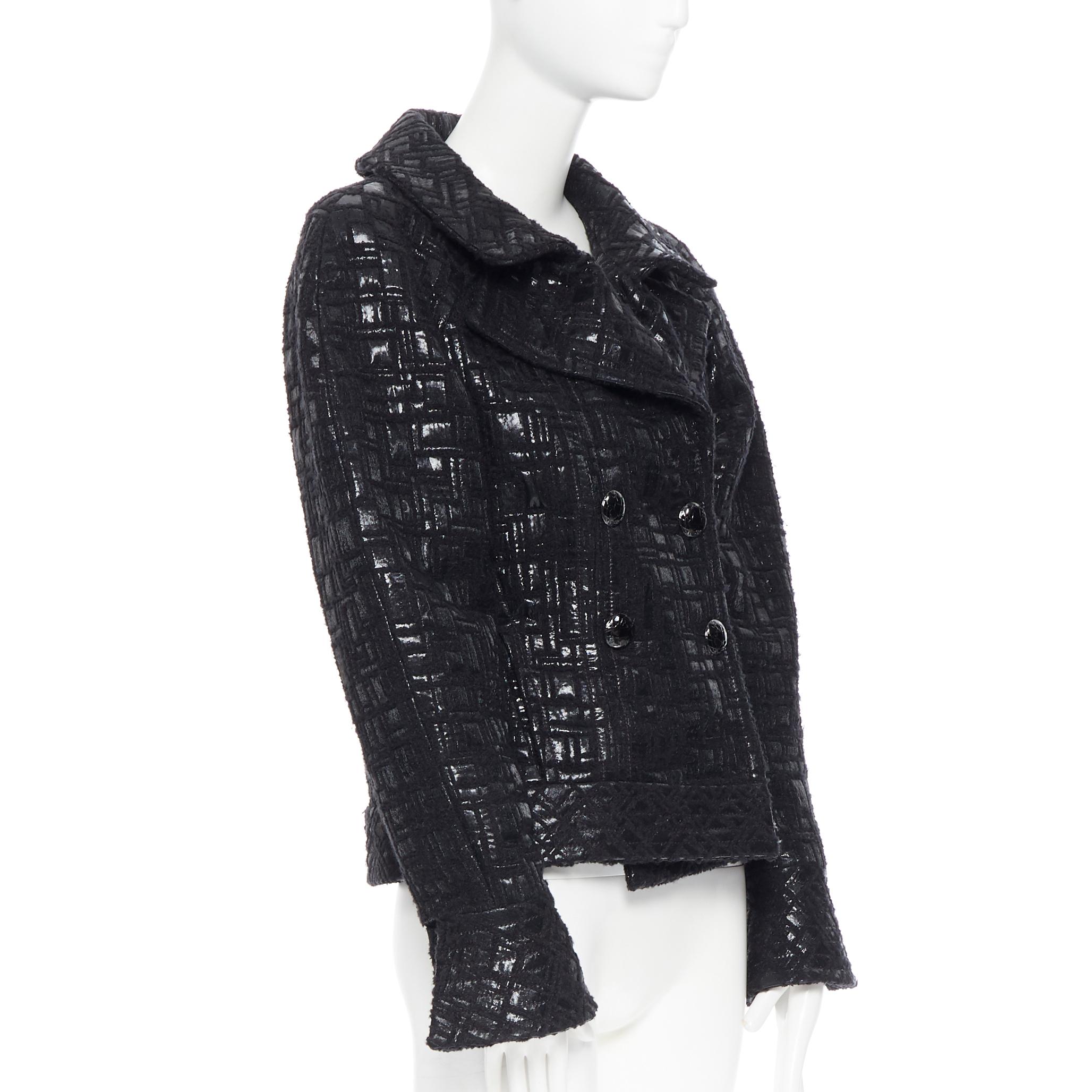 Black runway CHANEL 13A cyber tweed bomber sleeve double breasted black jacket FR36 For Sale