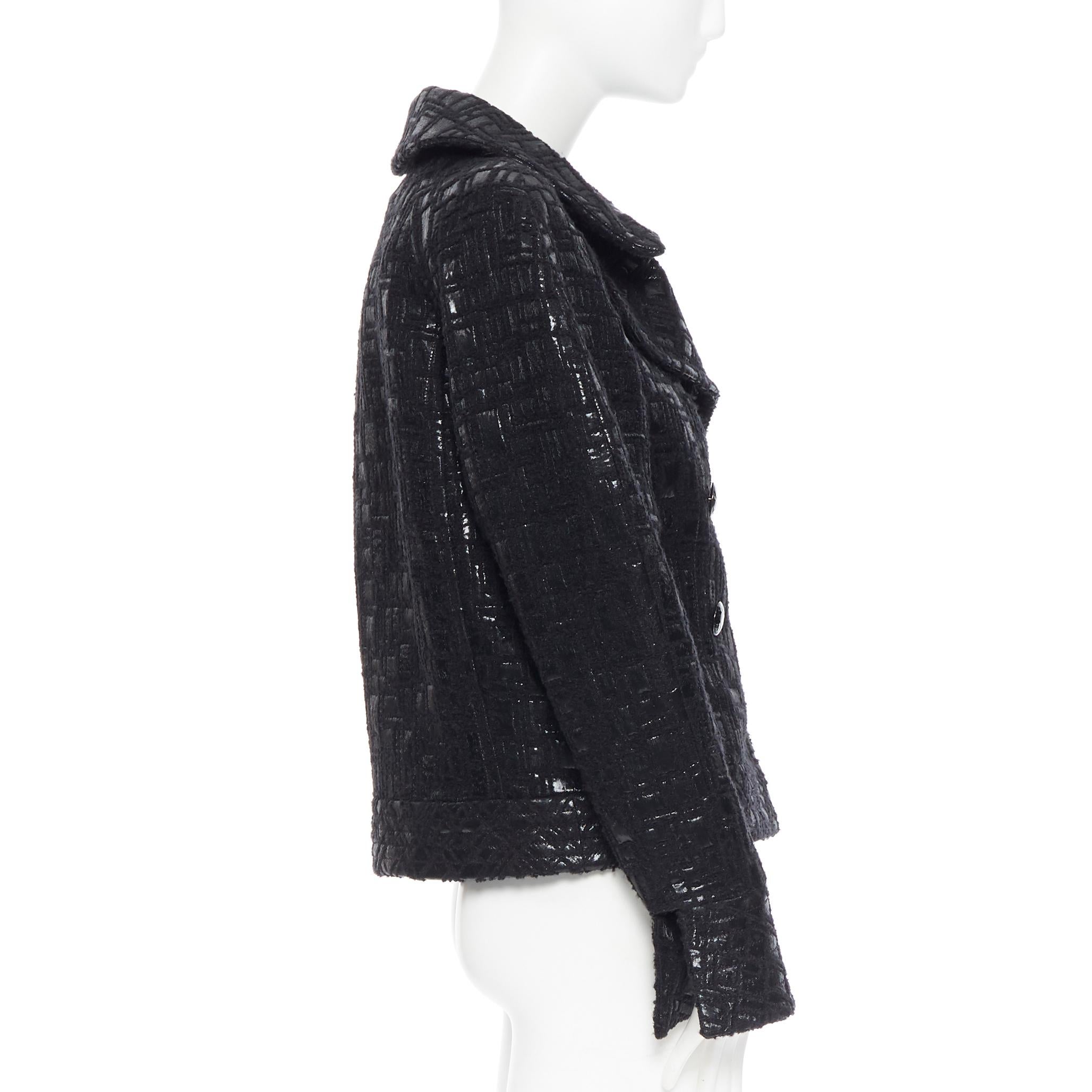 Laufsteg CHANEL 13A Zweireihige schwarze Jacke mit Bomberärmeln aus cyber Tweed FR36 Damen im Angebot