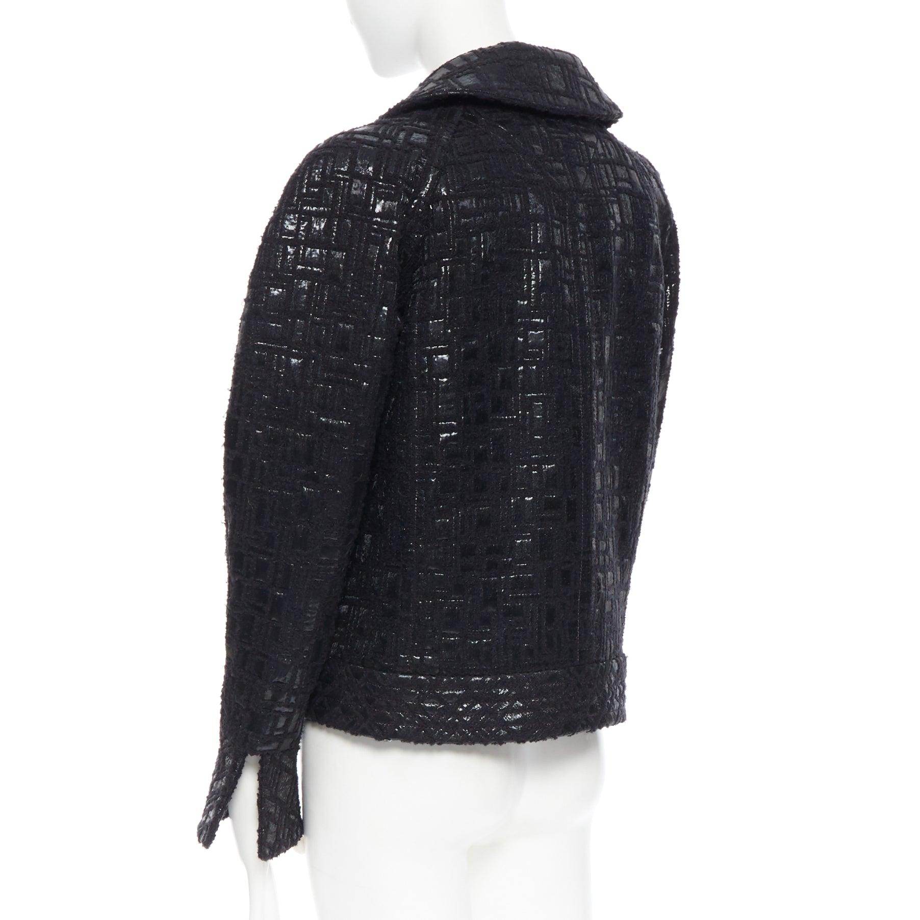 CHANEL 13A - Veste noire à manches bomber et à double boutonnage en tweed, issue d'un défilé, FR36 en vente 1