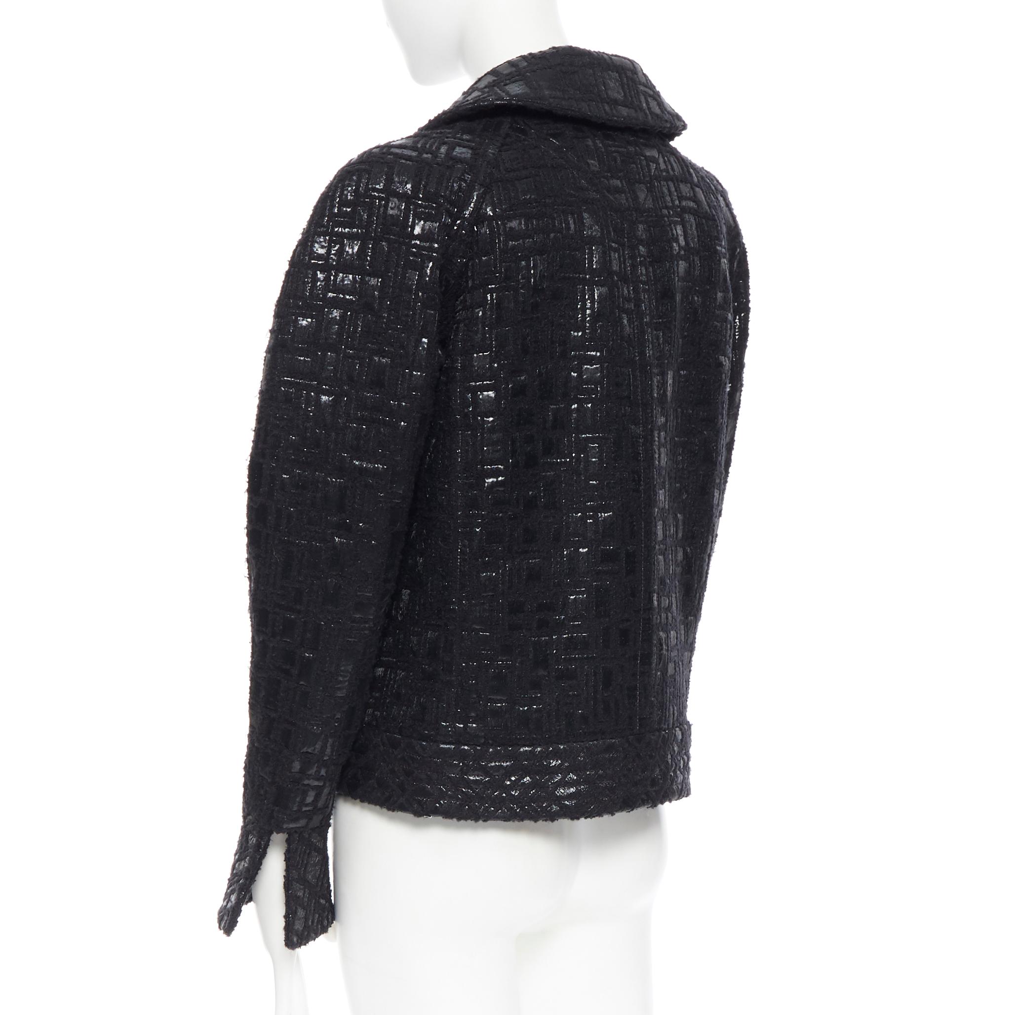 Laufsteg CHANEL 13A Zweireihige schwarze Jacke mit Bomberärmeln aus cyber Tweed FR36 im Angebot 2