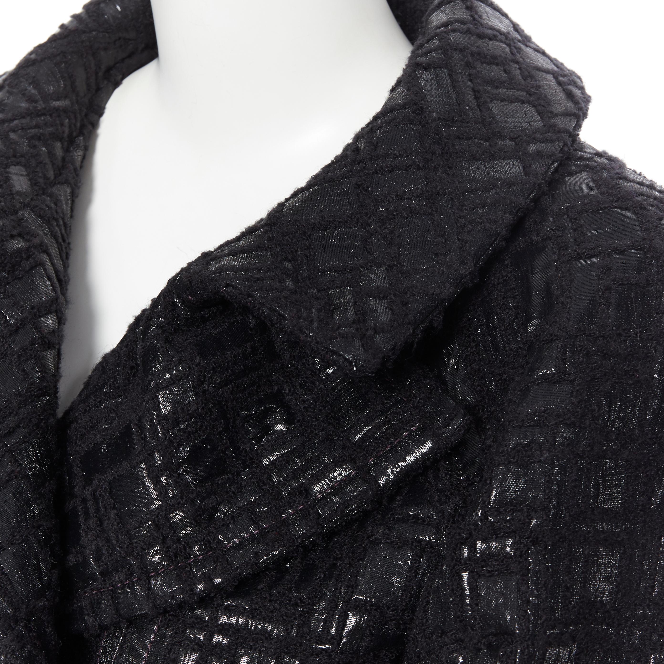Laufsteg CHANEL 13A Zweireihige schwarze Jacke mit Bomberärmeln aus cyber Tweed FR36 im Angebot 3