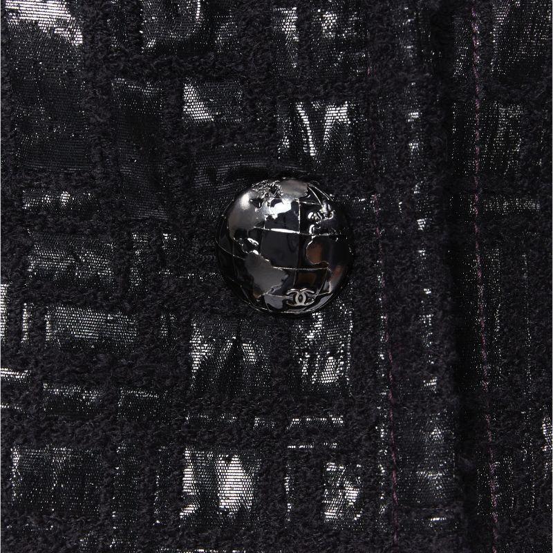Laufsteg CHANEL 13A Zweireihige schwarze Jacke mit Bomberärmeln aus cyber Tweed FR36 im Angebot 4