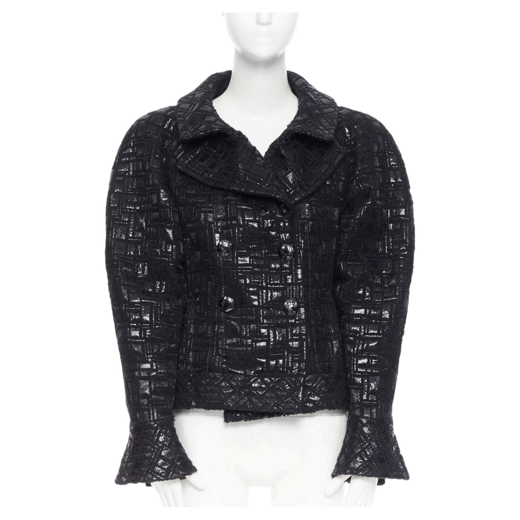 runway CHANEL 13A cyber tweed bomber sleeve double breasted black jacket FR36