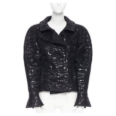 runway CHANEL 13A cyber tweed bomber sleeve double breasted black jacket FR36