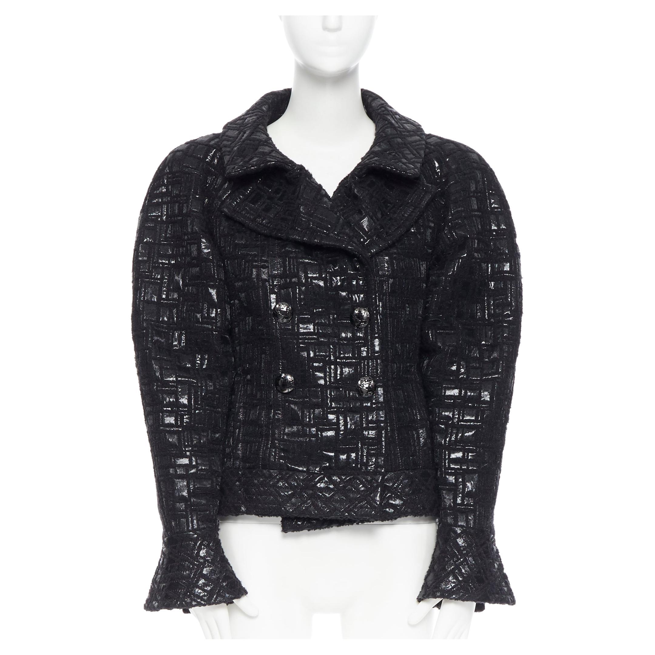 runway CHANEL 13A cyber tweed bomber sleeve double breasted black jacket  FR36 For Sale at 1stDibs double breasted bomber jacket