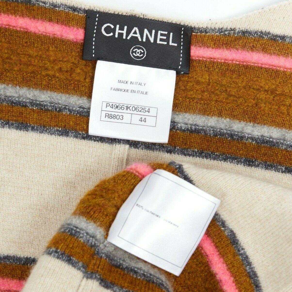 runway CHANEL 14A brown stripe coated cashmere cowboy star button jacket FR44 5