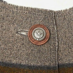 runway CHANEL 14A brown stripe coated cashmere cowboy star button jacket FR44