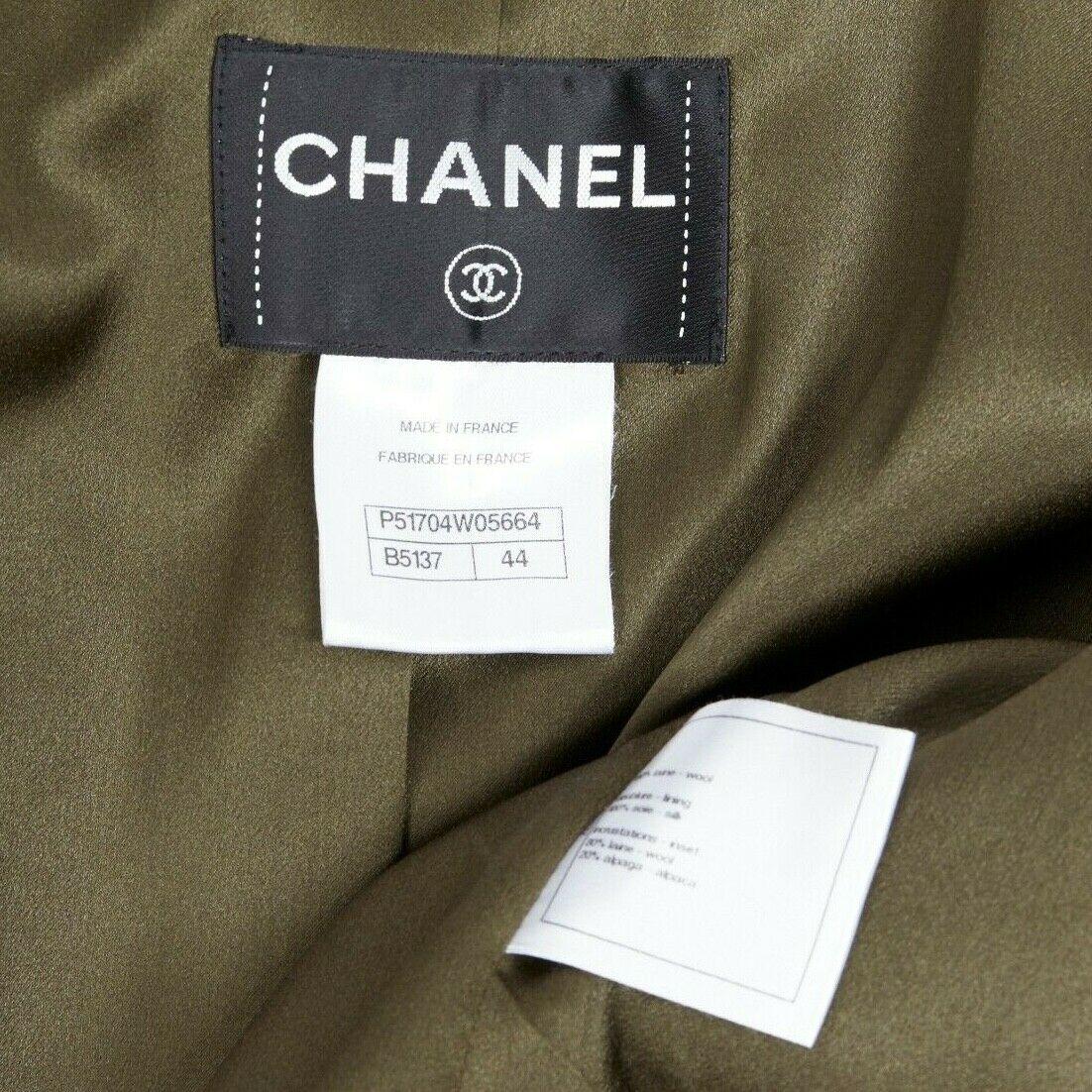 runway CHANEL 15A green mohair boucle knit bejewel button gold pipe coat FR44 6