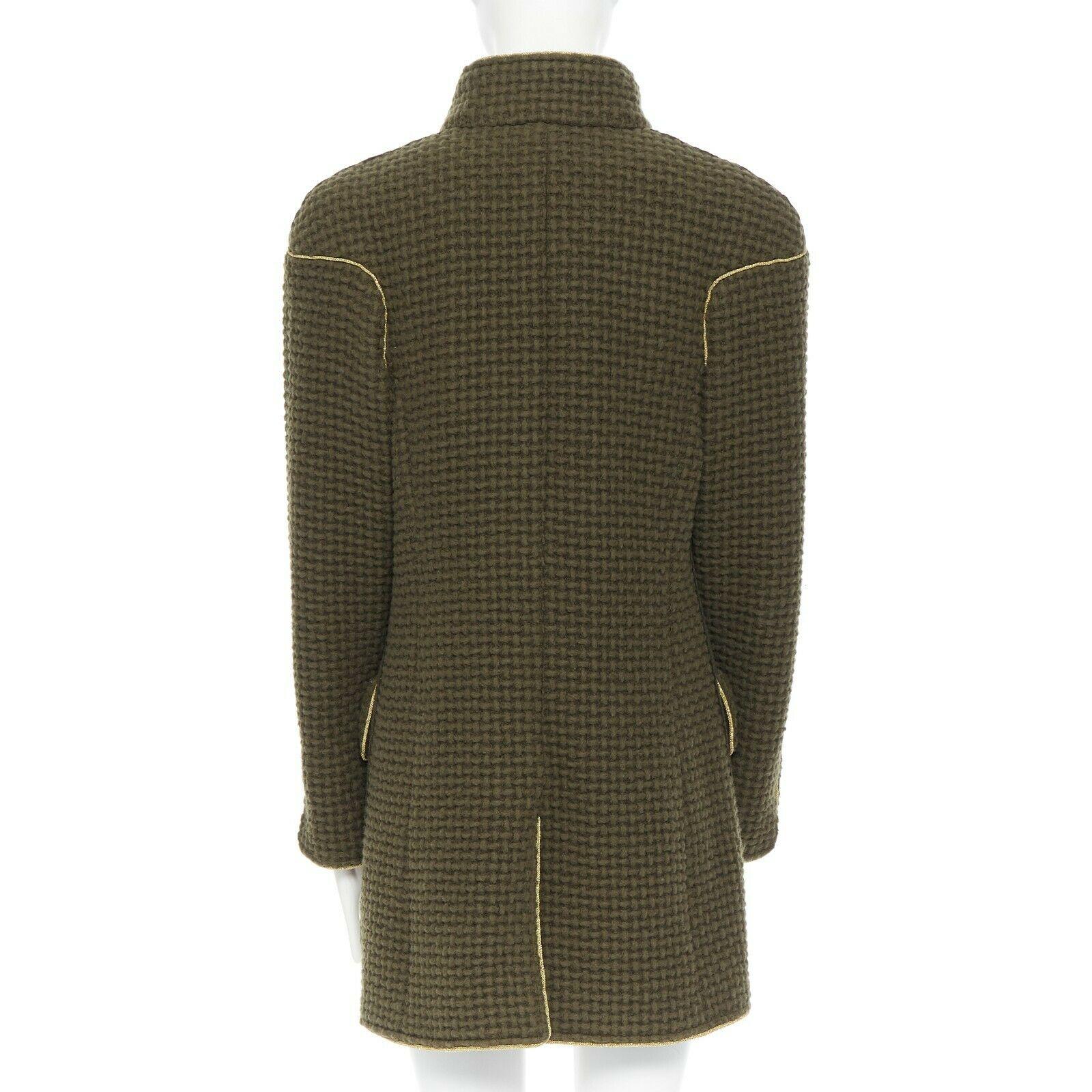 runway CHANEL 15A green mohair boucle knit bejewel button gold pipe coat FR44 1