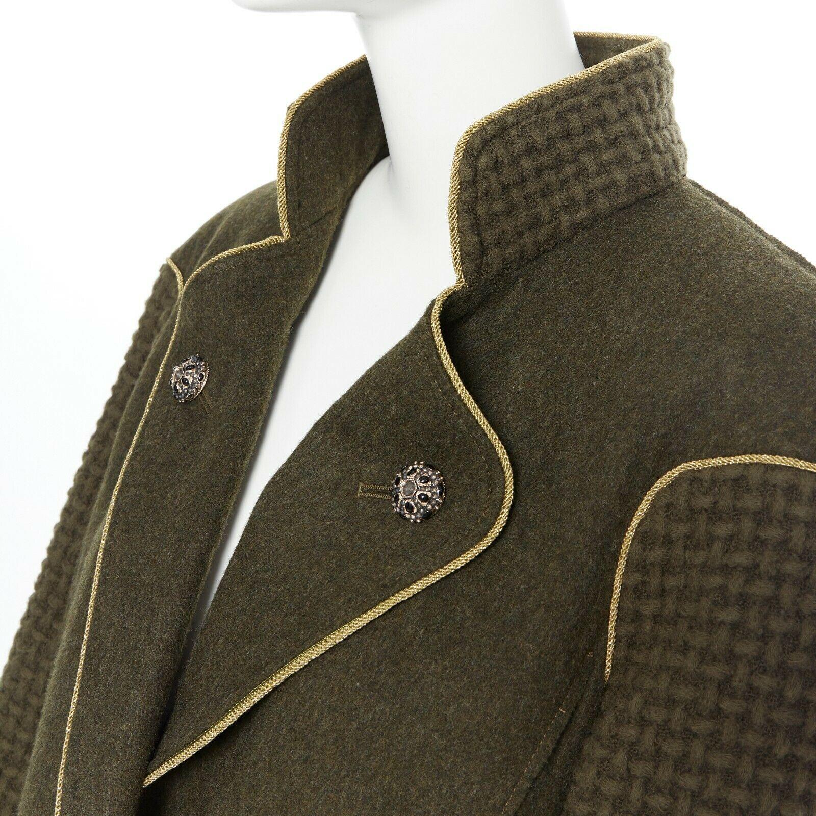 runway CHANEL 15A green mohair boucle knit bejewel button gold pipe coat FR44 3