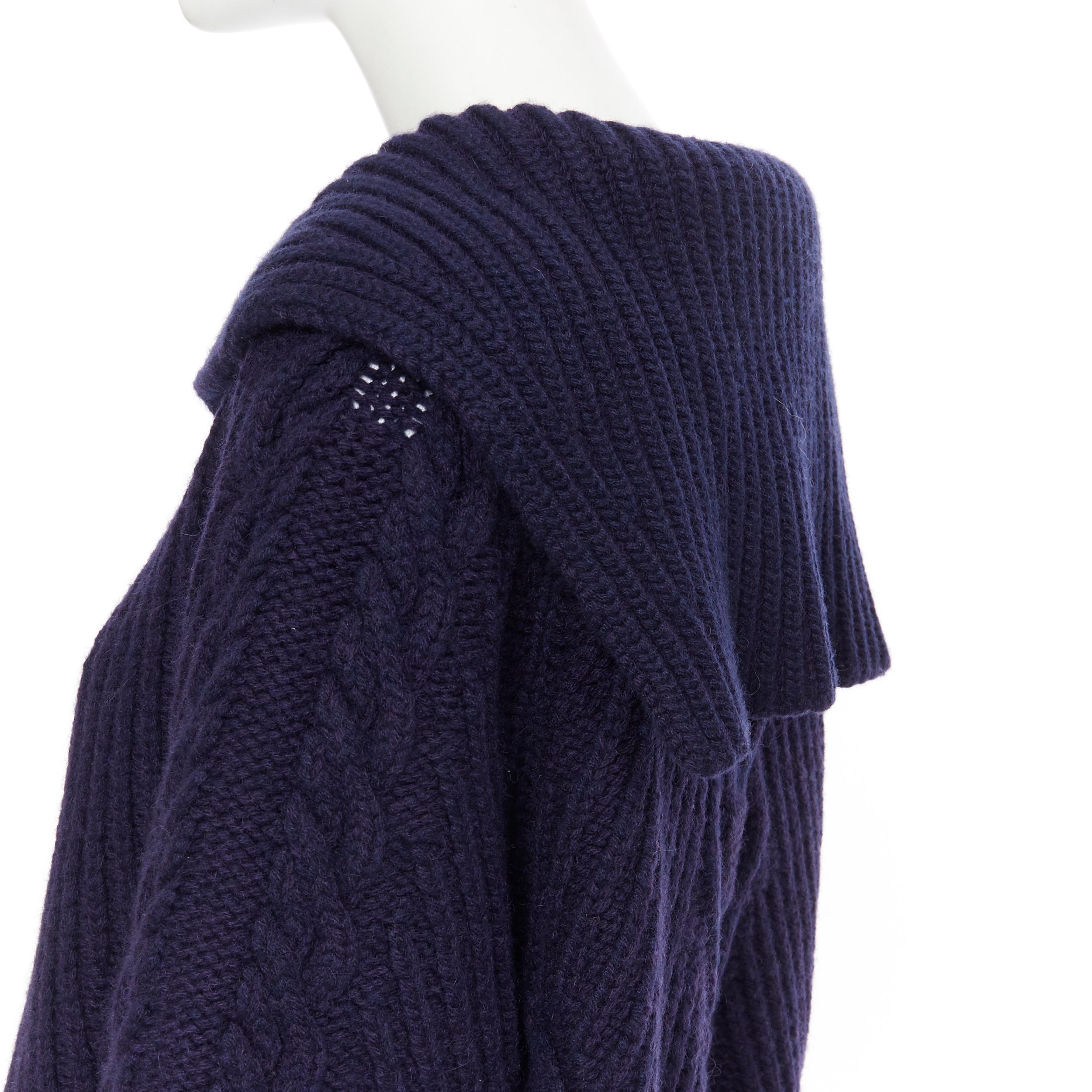 runway CHANEL 18A navy wool cashmere cable knit sailor collar 