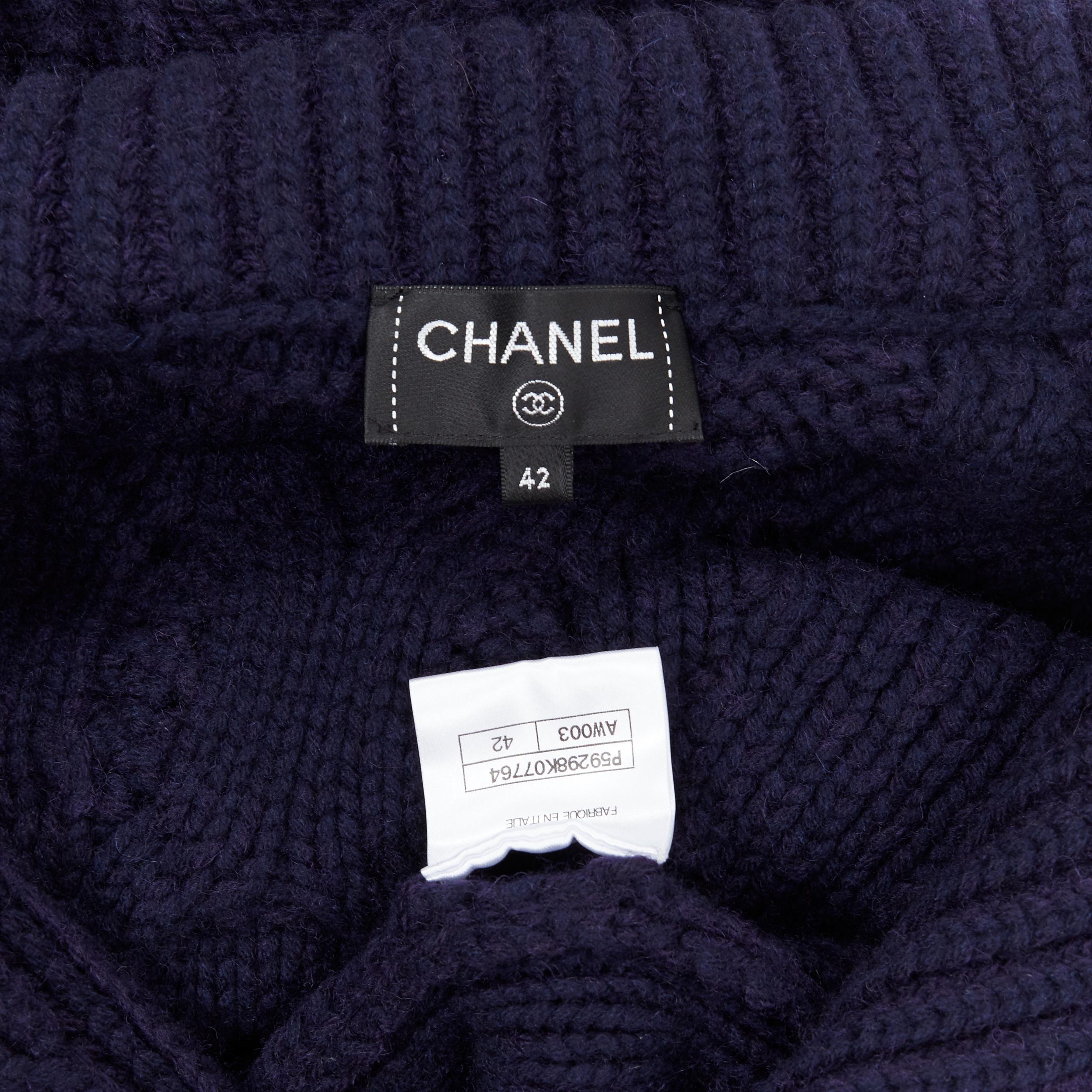 runway CHANEL 18A navy wool cashmere cable knit sailor collar sweater dress FR42 6