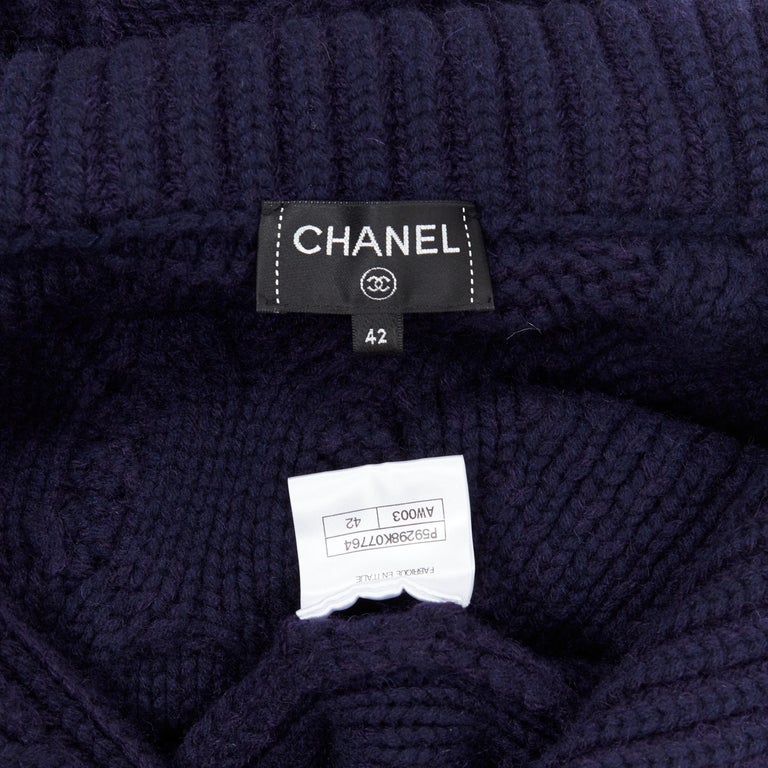 runway CHANEL 18A navy wool cashmere cable knit sailor collar sweater ...