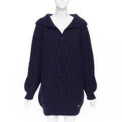 runway CHANEL 18A navy wool cashmere cable knit sailor collar sweater dress FR42