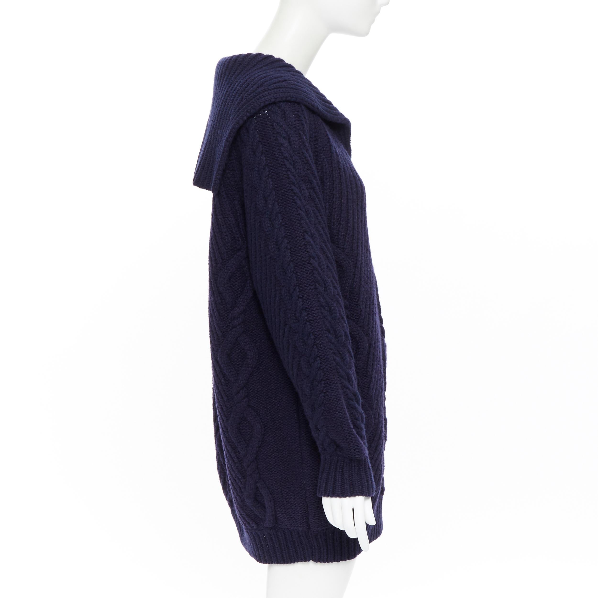 runway CHANEL 18A navy wool cashmere cable knit sailor collar sweater dress FR42 In New Condition In Hong Kong, NT