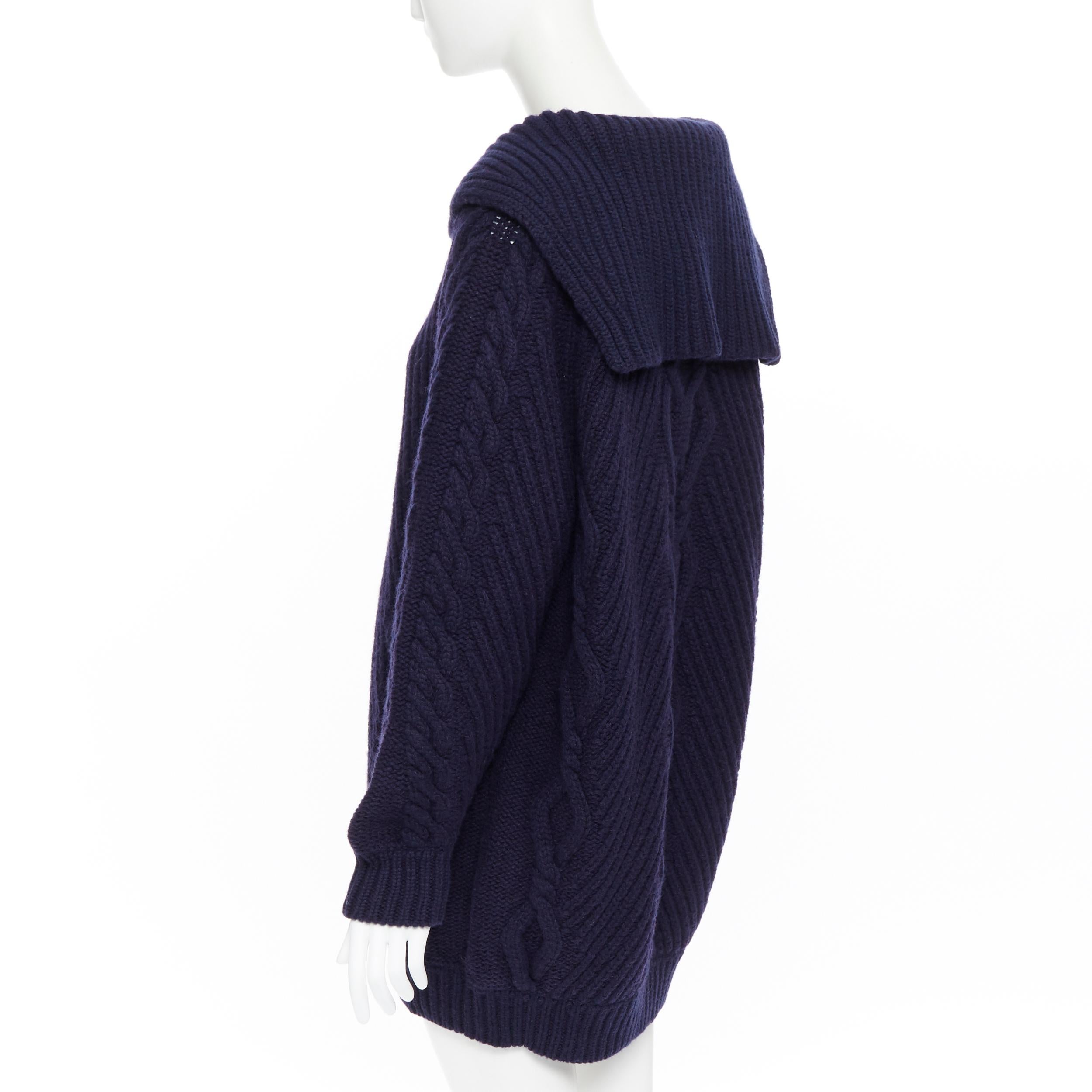 runway CHANEL 18A navy wool cashmere cable knit sailor collar sweater dress FR42 1