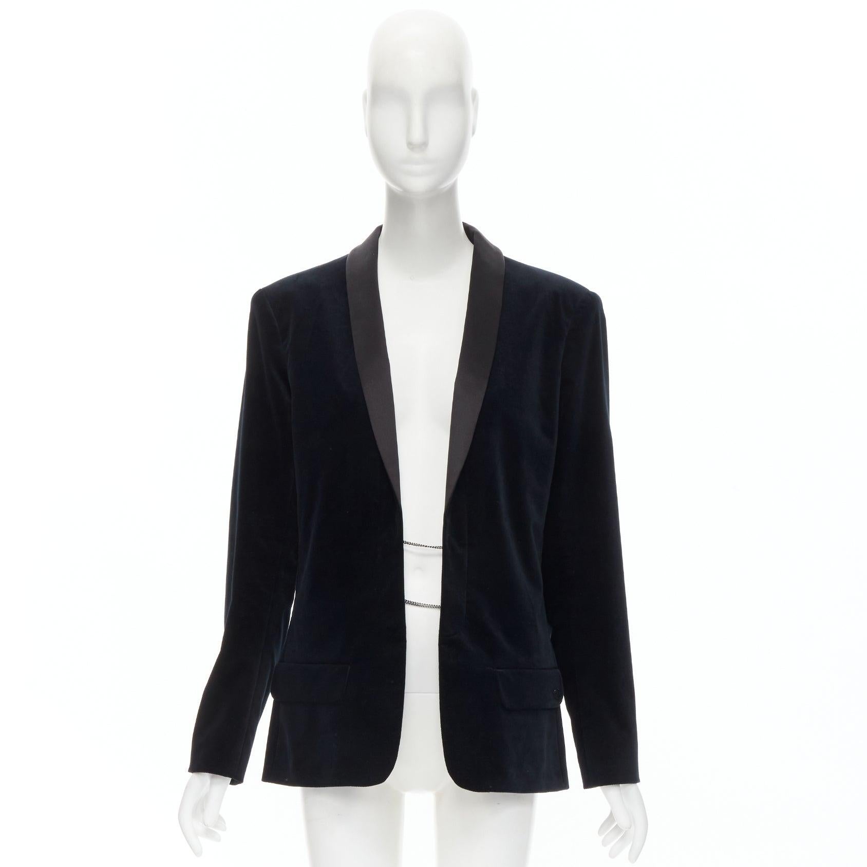 Runway CHANEL 18A Paris Hamburg Metier D'art navy velvet tuxedo blazer FR46 For Sale 11