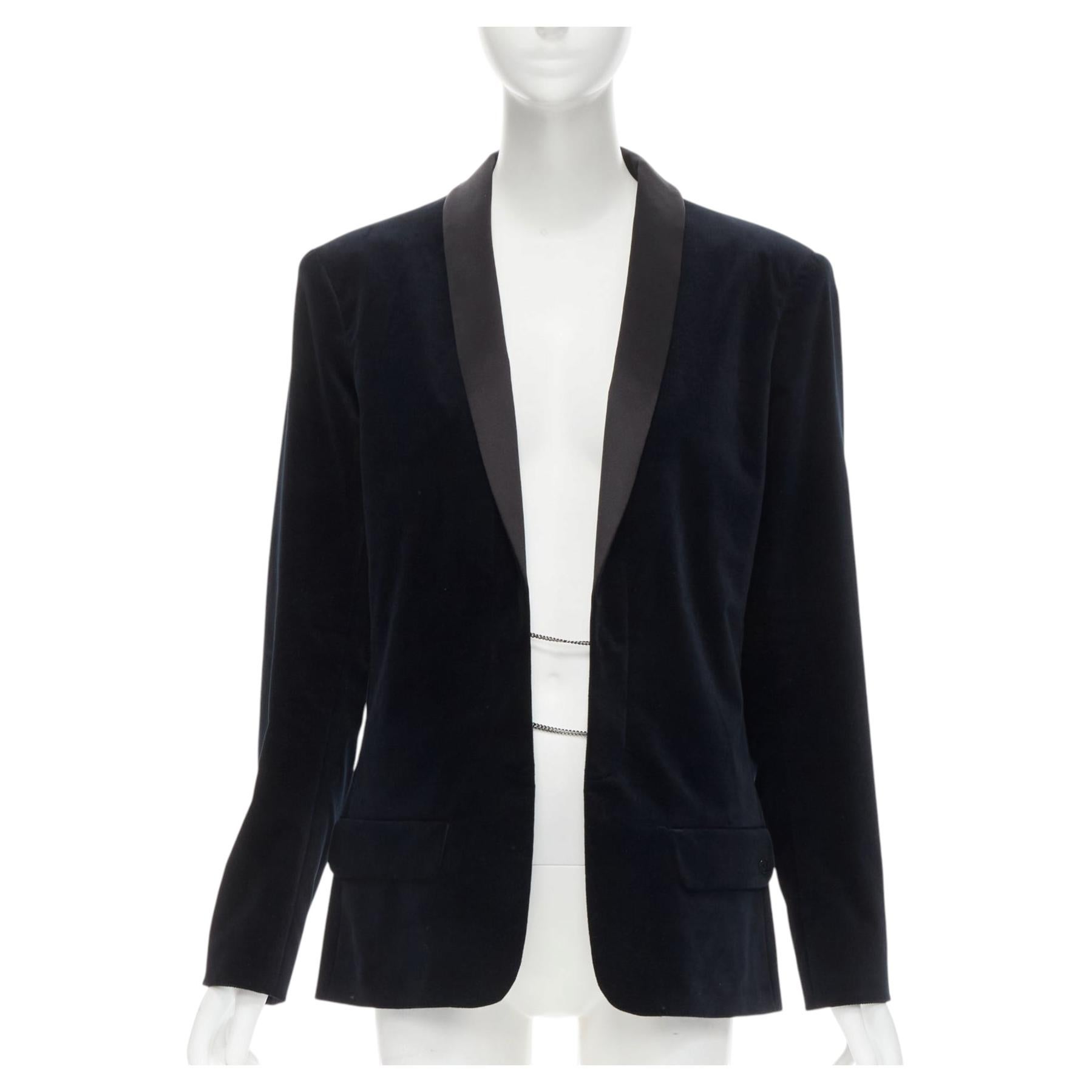 Runway CHANEL 18A Paris Hamburg Metier D'art navy velvet tuxedo blazer FR46