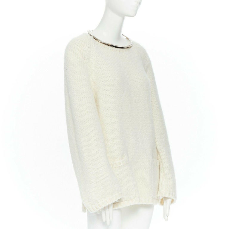 runway CHANEL 18A white alpaca knit dual patch pocket oversized sweater ...