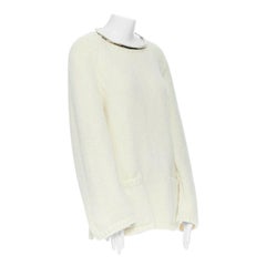 runway CHANEL 18A white alpaca knit dual patch pocket oversized sweater FR42