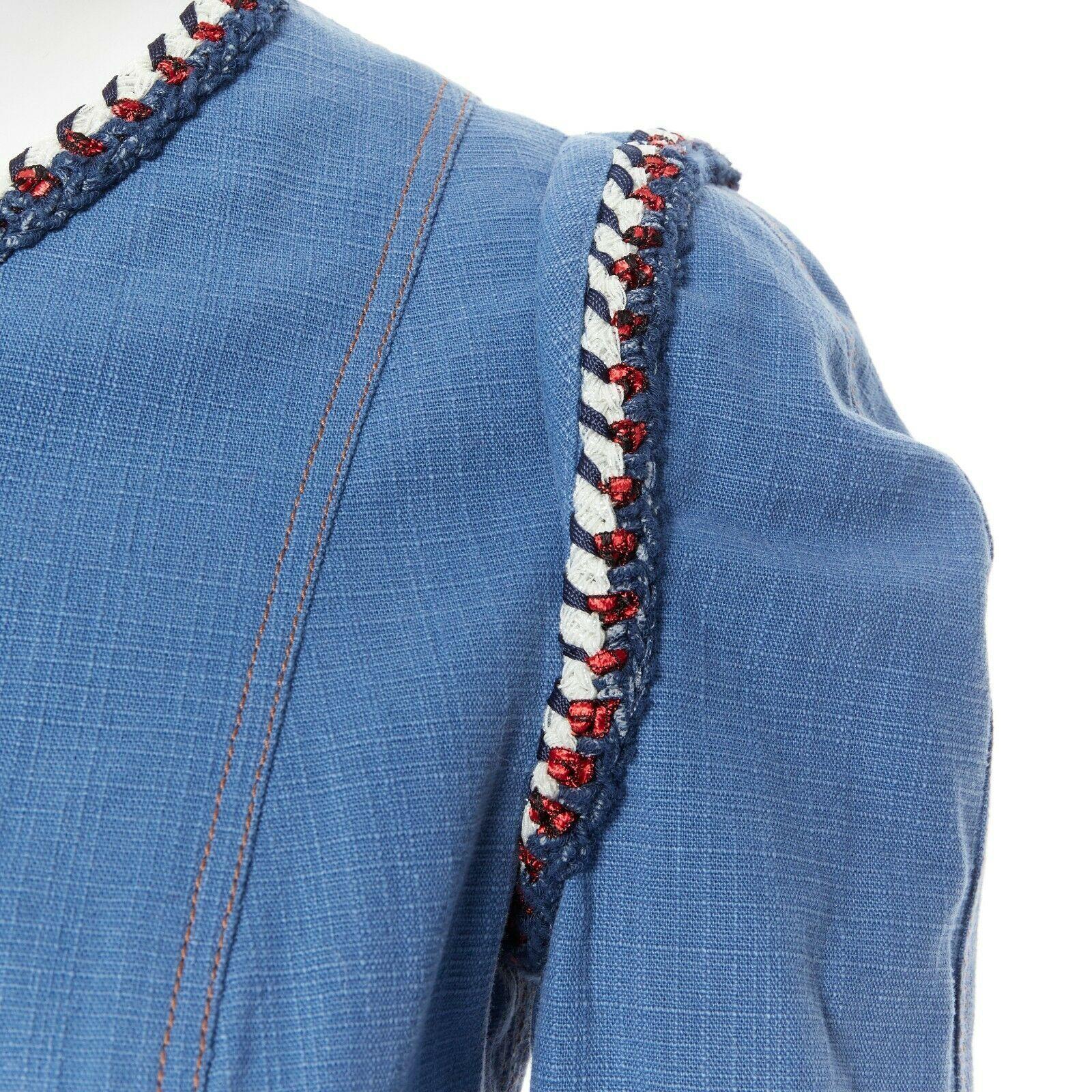 runway CHANEL 2013 tweed trimmings 3/4 sleeves blue denim jacket FR34 XS 2