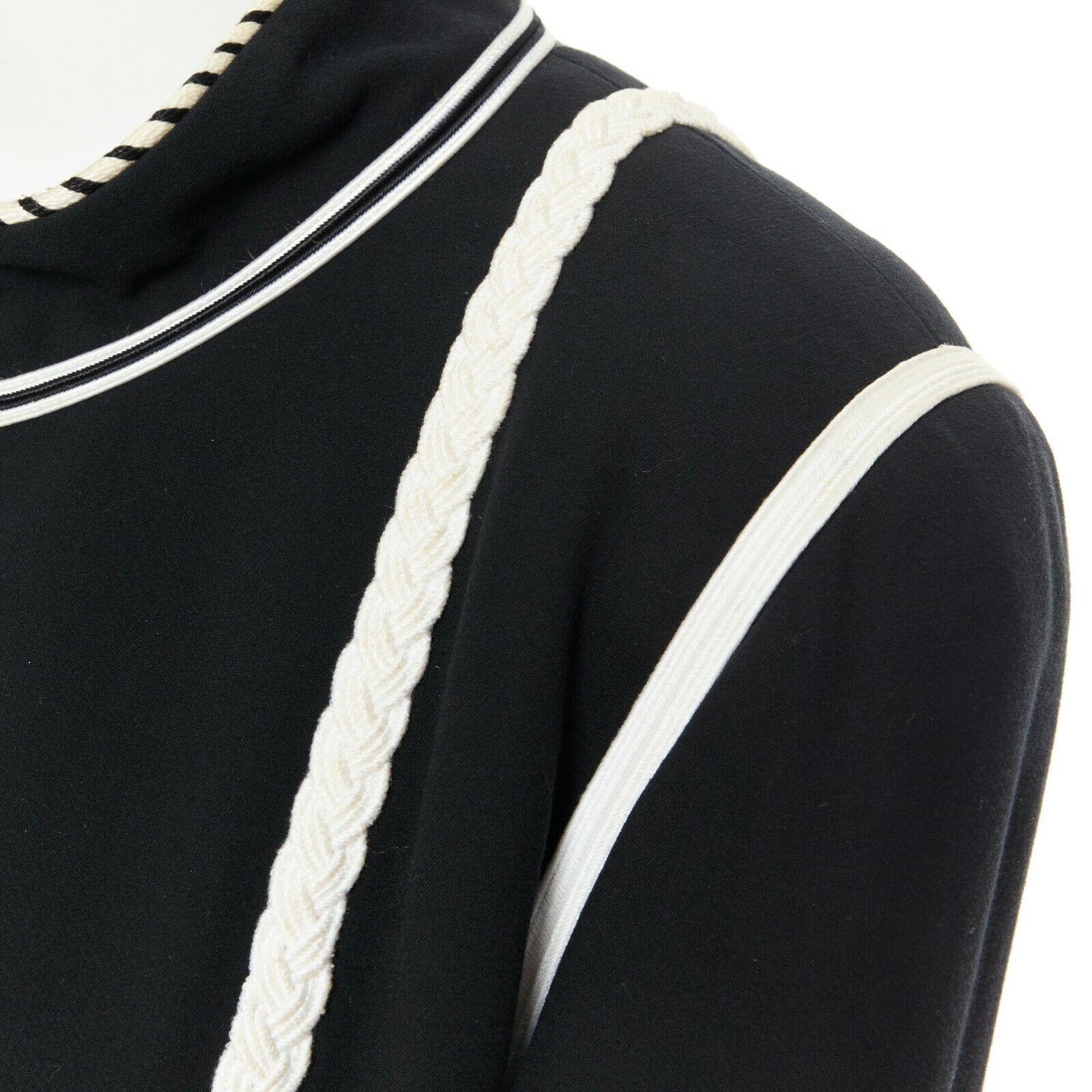 Women's runway CHANEL 90P black nautical rope braid trim mandarin collar jacket FR42