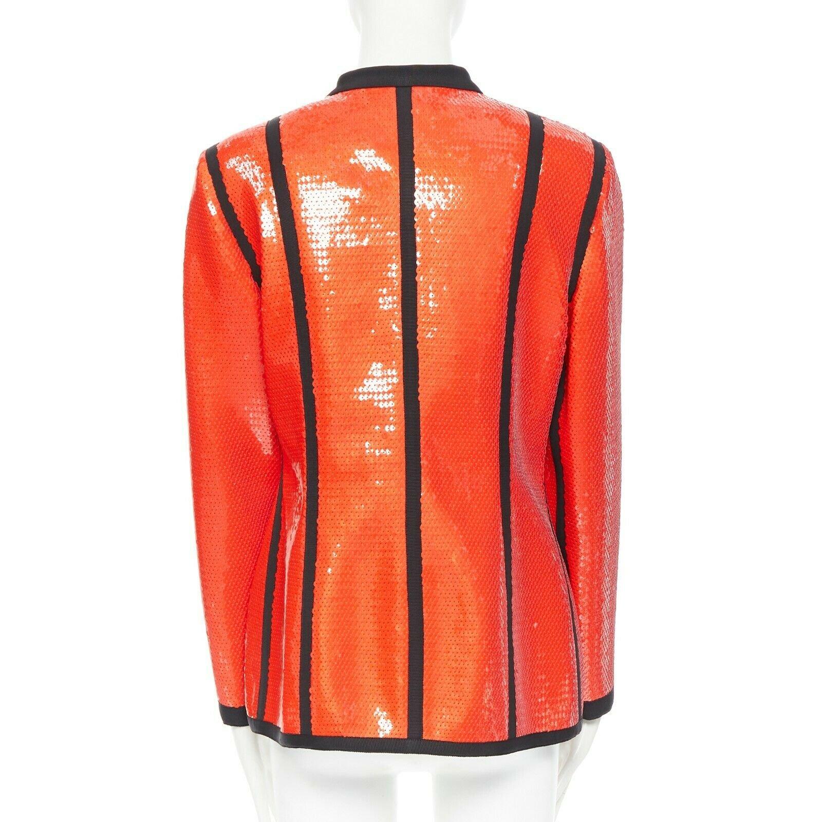 runway CHANEL 91P vintage red sequin black trim scuba suit zip CC jacket FR44 In Good Condition In Hong Kong, NT