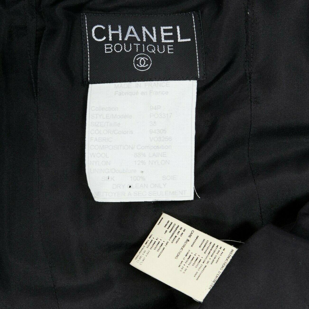 runway CHANEL 94P iconic black boucle tweed white rubber braid jacket FR38 rare 3