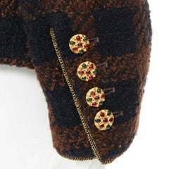 runway CHANEL 96A brown tweed brocade collar gripoix lame gold lapel jacket FR46
