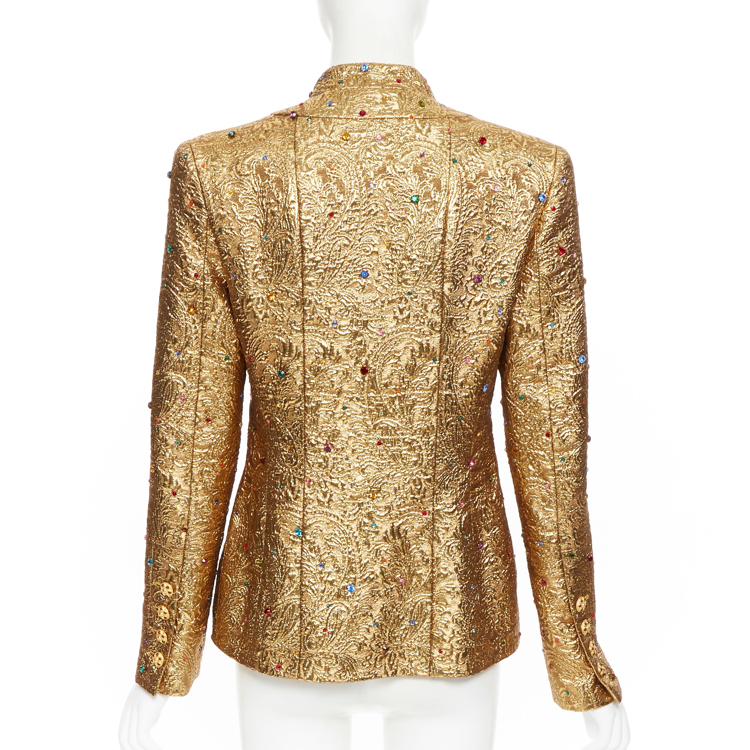 runway CHANEL 96A gold matelasse multi rhinestones gripoix 4 pockets jacket FR38 In Excellent Condition In Hong Kong, NT