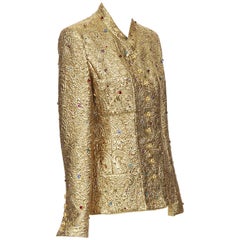 runway CHANEL 96A gold matelasse multi rhinestones gripoix 4 pockets jacket FR38