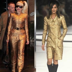 runway CHANEL 96A gold matelasse rhinestones gripoix 4 pockets jacket FR40