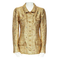 runway CHANEL 96A gold matelasse rhinestones gripoix 4 pockets jacket FR40