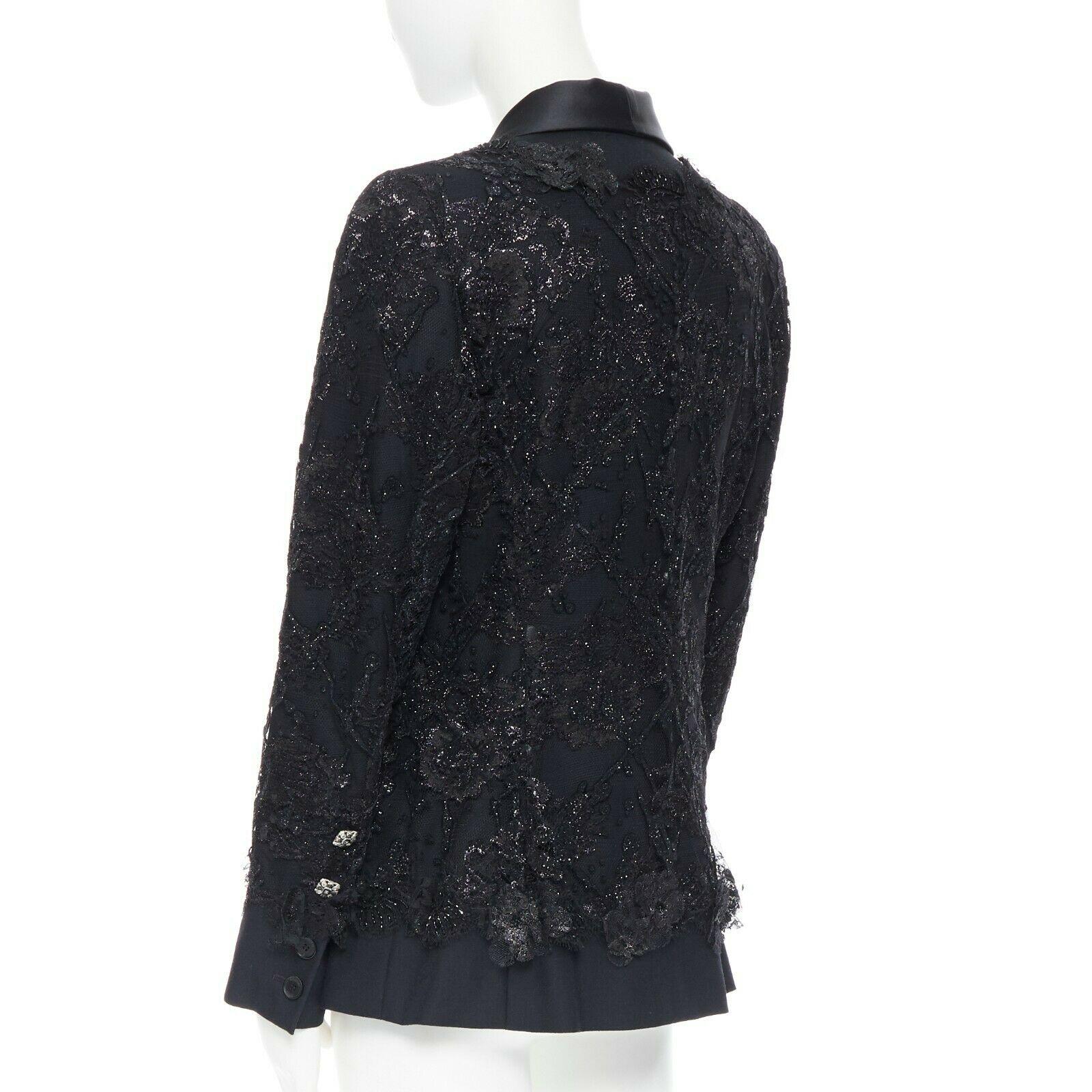 runway CHANEL AW11 trompe l'oeil lace little tuxedo blazer black jacket FR44 In Excellent Condition In Hong Kong, NT
