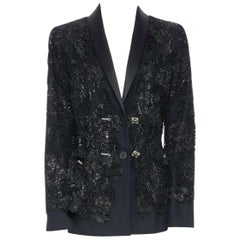 runway CHANEL AW11 trompe l'oeil lace little tuxedo blazer black jacket FR44