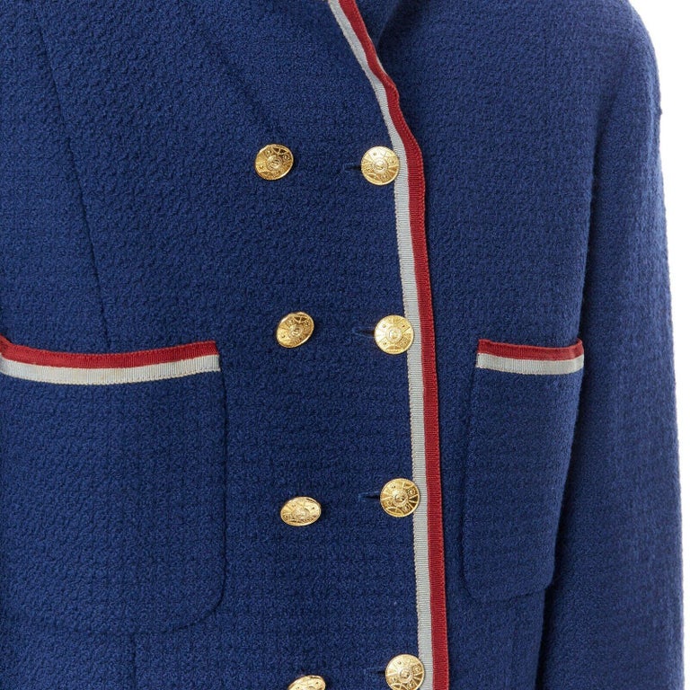 runway CHANEL AW89 red grey blue nautical marine double breasted jacket ...