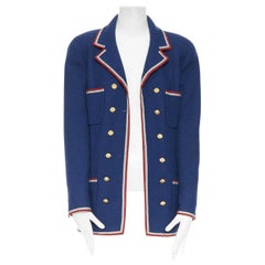runway CHANEL AW89 red grey blue nautical marine double breasted jacket FR38
