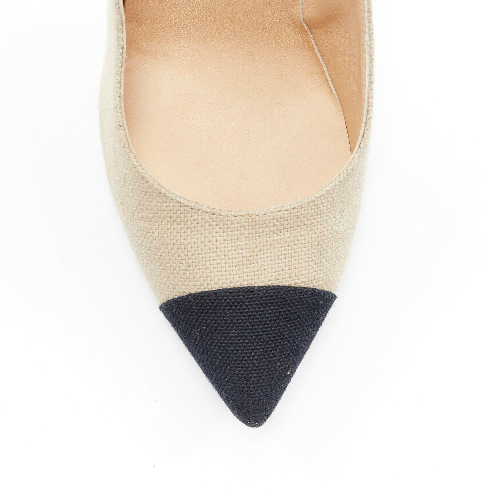 runway CHANEL beige canvas black pointed toe knotted rope high heel pump EU36C In Excellent Condition In Hong Kong, NT