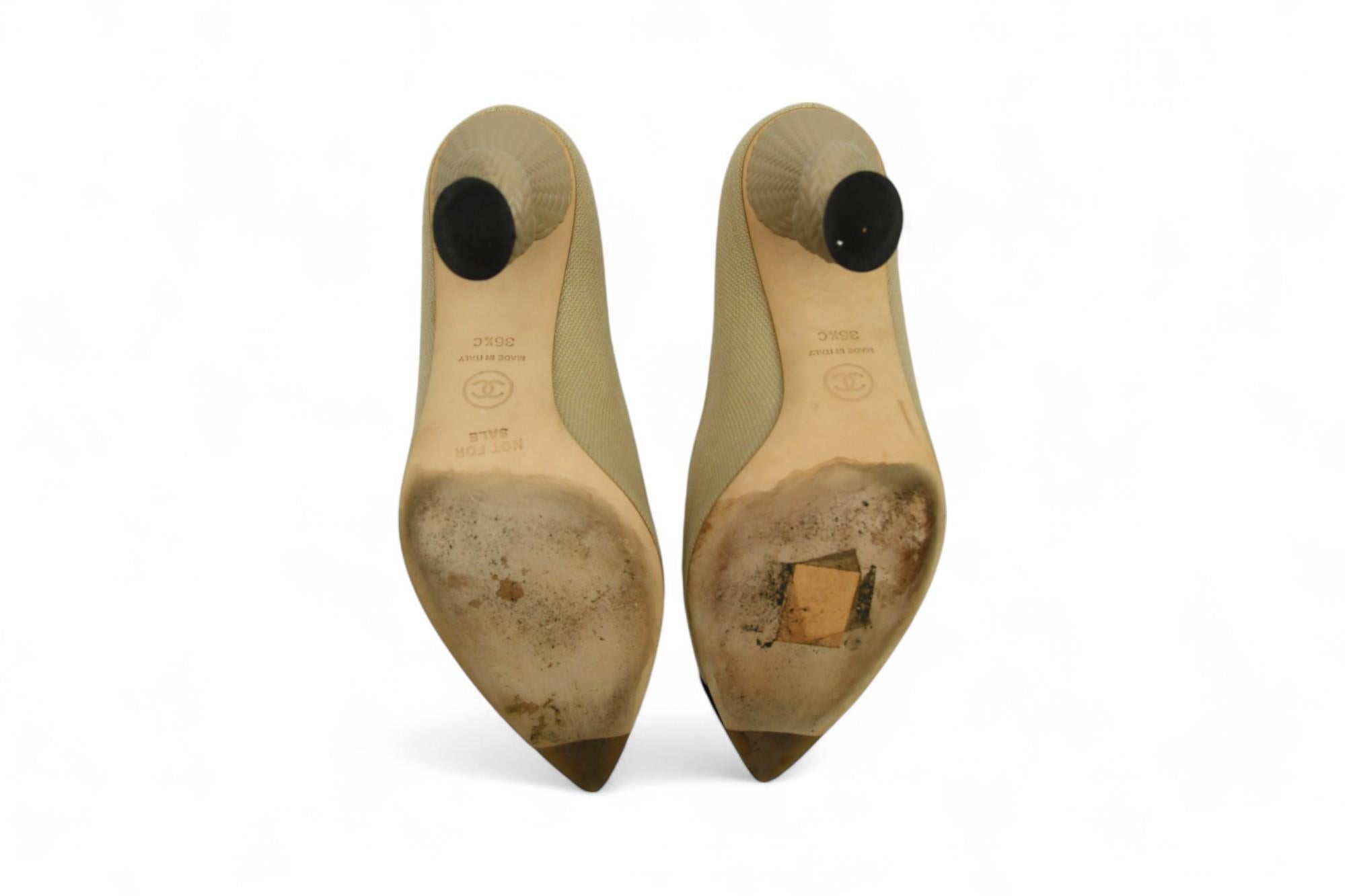 Runway Chanel Beige Canvas Pointed Toe Knotted Rope Heel  Taille US 6.5 en vente 2