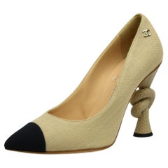 Runway Chanel Beige Canvas Pointed Toe Knotted Rope Heel  Size US 6.5