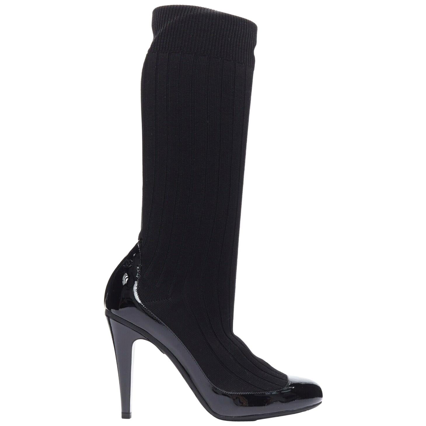 black patent sock boots