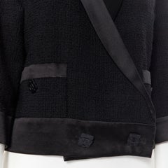 runway CHANEL black tweed silk shawl collar double breasted short jacket FR38