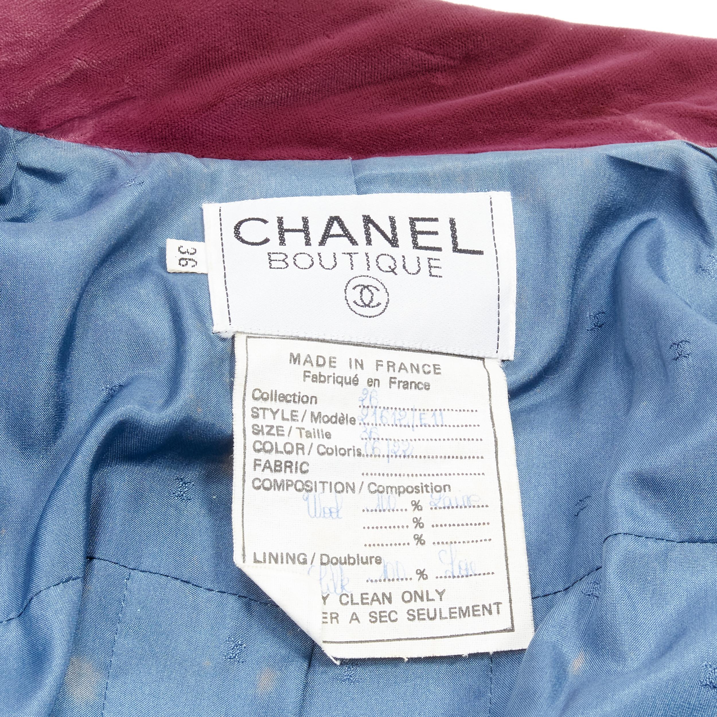Runway CHANEL Collection 26 1991 Vintage blue wool flared military jacket FR36 S 7