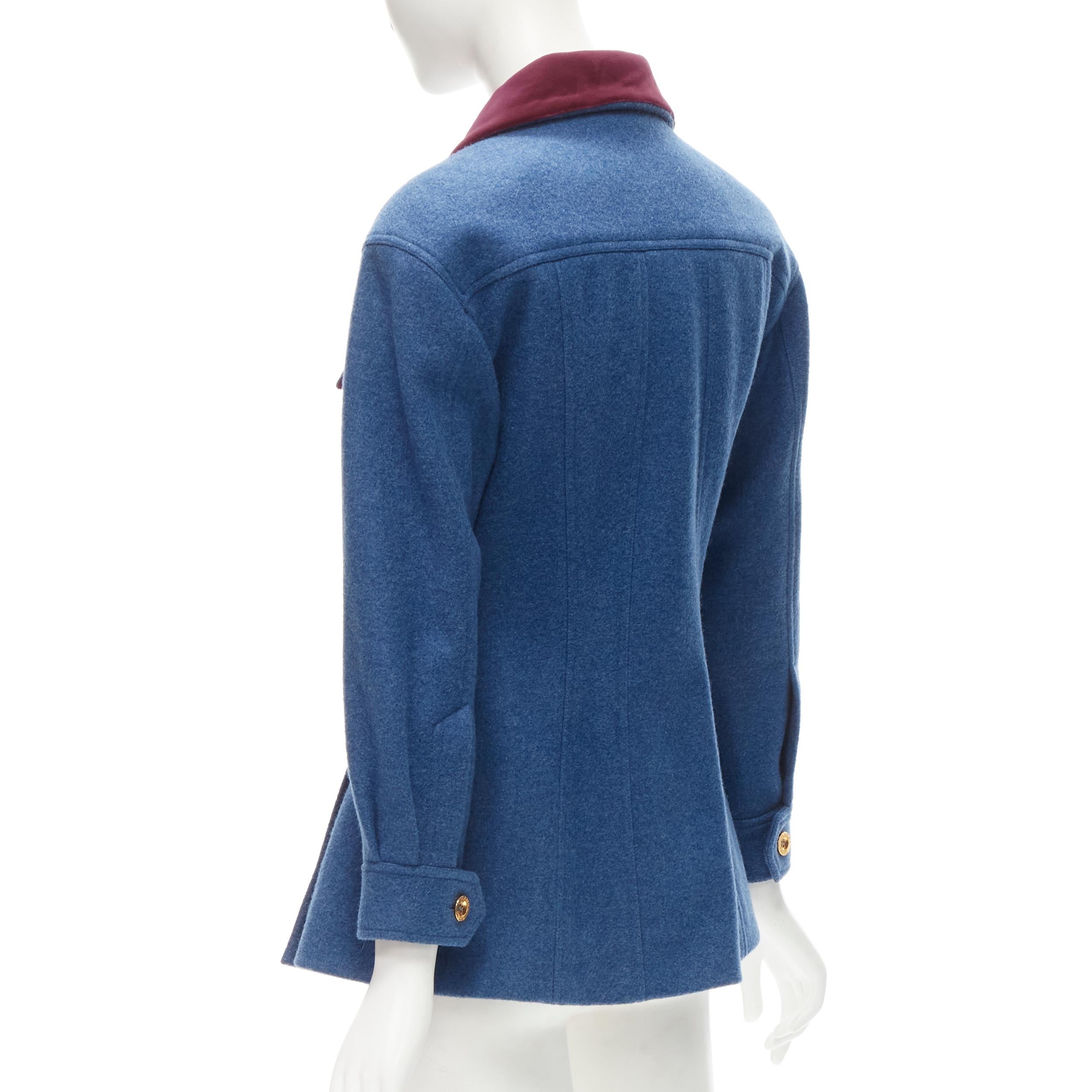 Runway CHANEL Collection 26 1991 Vintage blue wool flared military jacket FR36 S 3