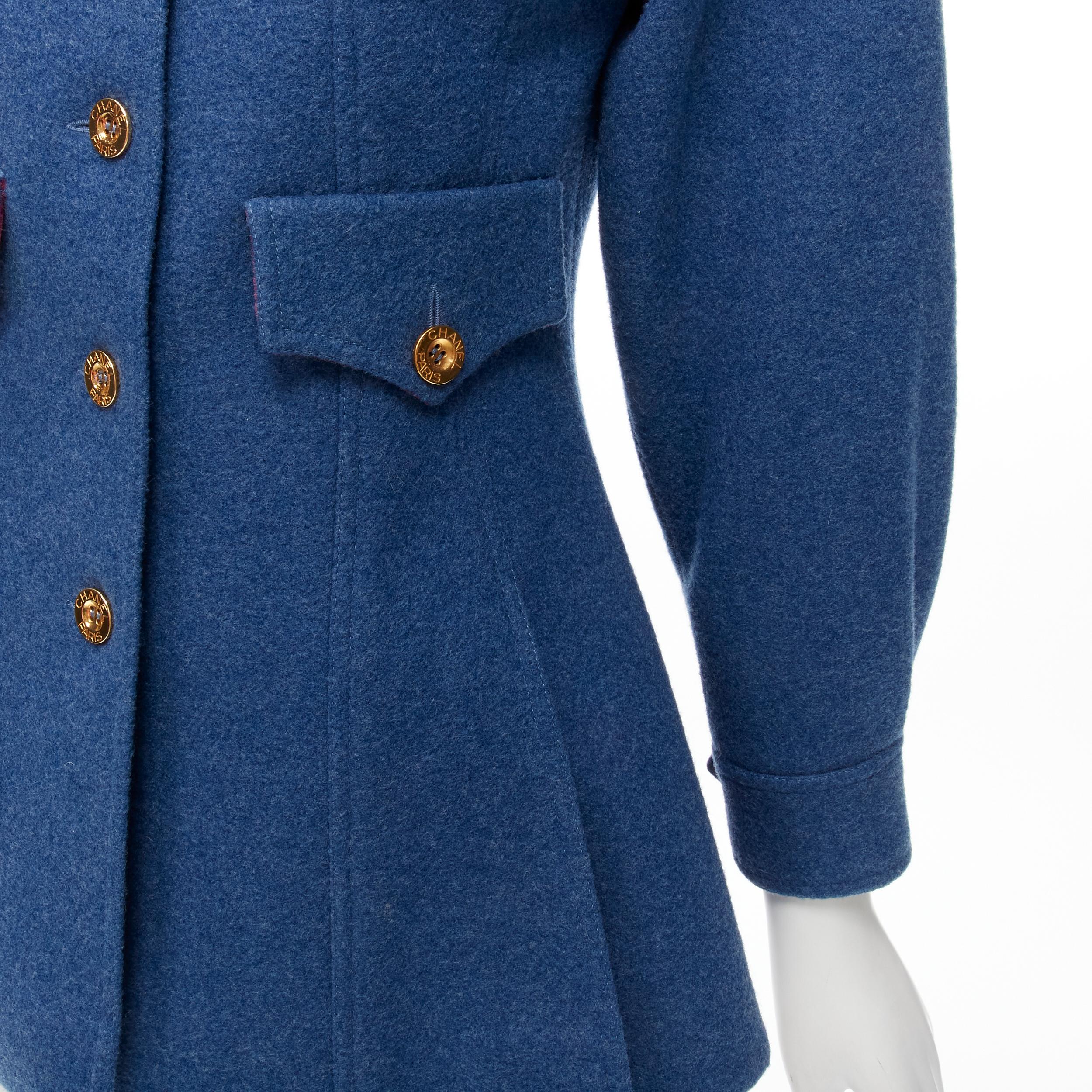 Runway CHANEL Collection 26 1991 Vintage blue wool flared military jacket FR36 S 4